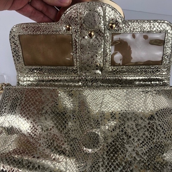 Debbie Brooks NY Gold Silk Screened Handbag Clutch Interchangeable - Picture 8 of 16